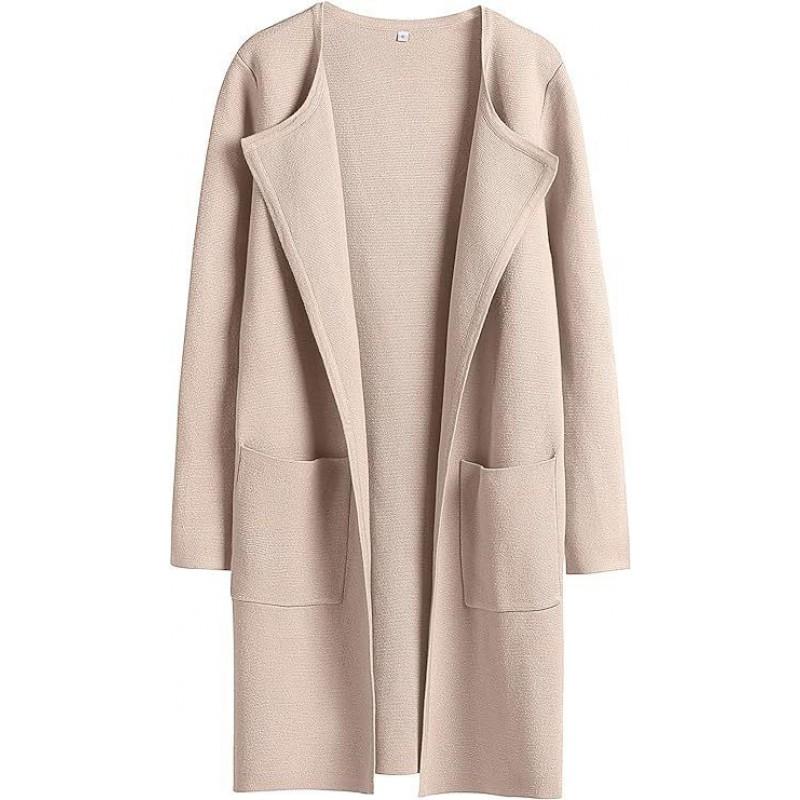 Womens Oversized Wool Blend Coat Longline Casual Outerwear With Notched Collar Pure Color