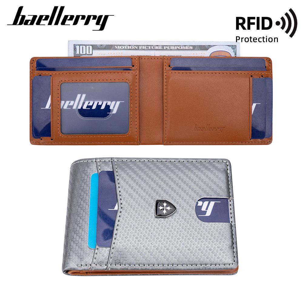 Baellerry Men's Fashion Carbon Fiber RFID Protection Wallet Multi-Function Billfold Magnetic Defense Coin Purse Card Holder