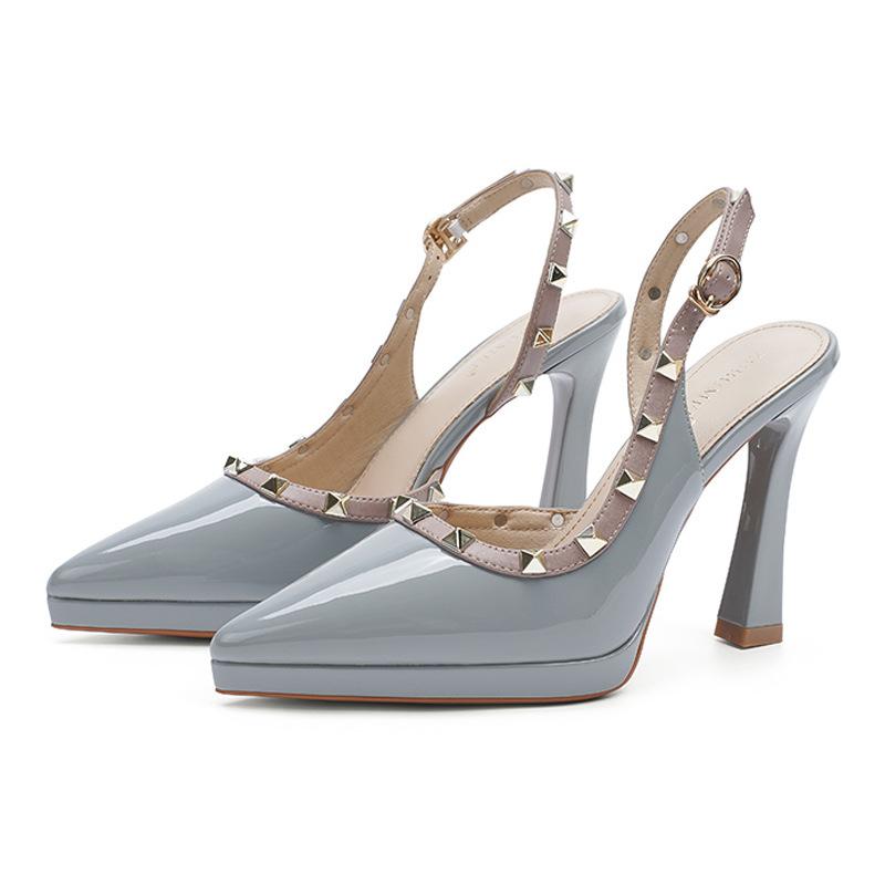 

105-9 заостренный тонкий каблук водонепроницаемые туфли-лодочки женские с сумкой, с закрытой пяткой, на высоком каблуке, сандалии не утомляют, женские туфли на высоком каблуке с заклепками 34