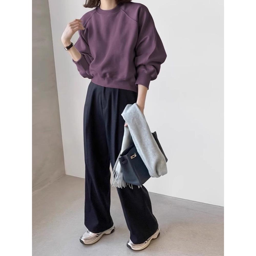 Dam 2025 Retro Raglan Rundhals Sweatshirt - Petite Vår/Höst Vardaglig Kort Pullovertopp