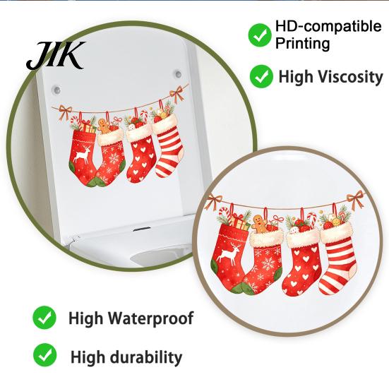 Christmas Bathroom Toilet Stickers Stocking Stickers, Waterproof PVC Decals for Holiday Home Easy Peel And Stick Decoration, Red Watercolor