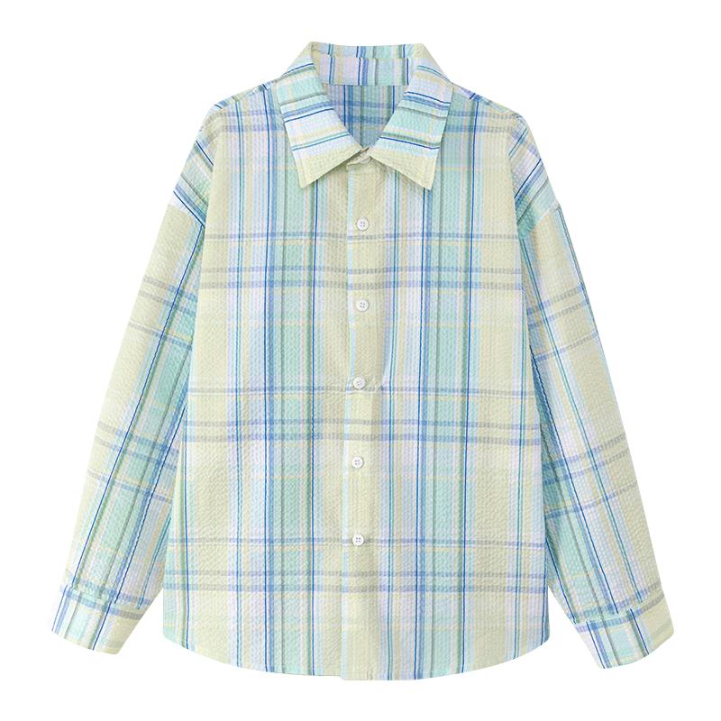 Boys  Contrast Plaid Long-Sleeve Shirt 150