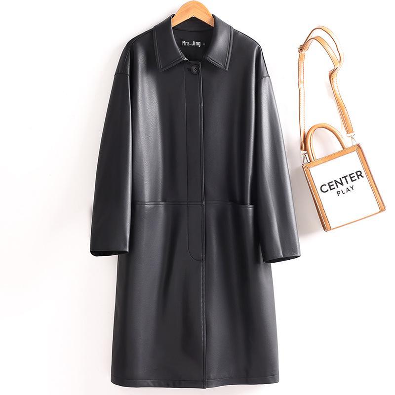 Women's Mid-Length Genuine Sheepskin Leather Jacket - Loose Slimming Trench Coat, Autumn/Winter 2025 Collection