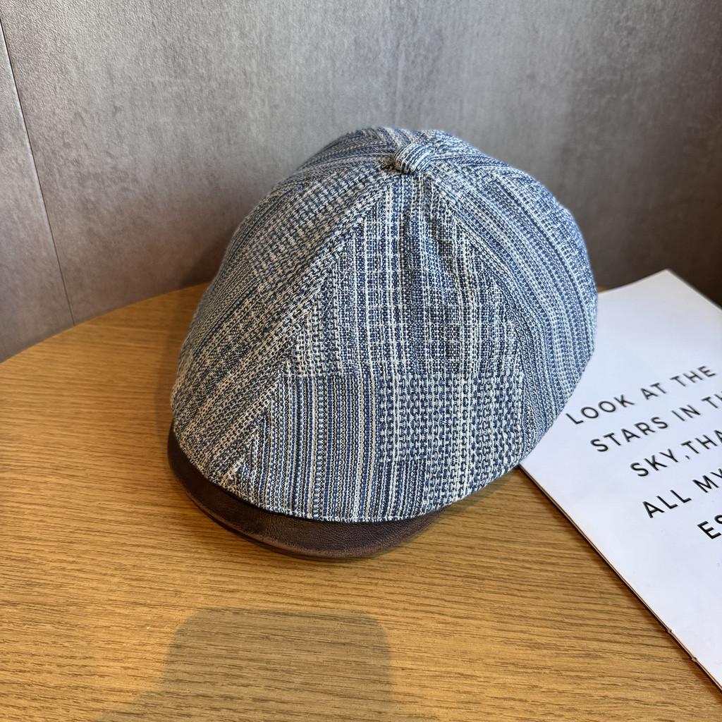 Spliced Design Minimally Striped Women Denim Casual Beret For Autumn Winter And