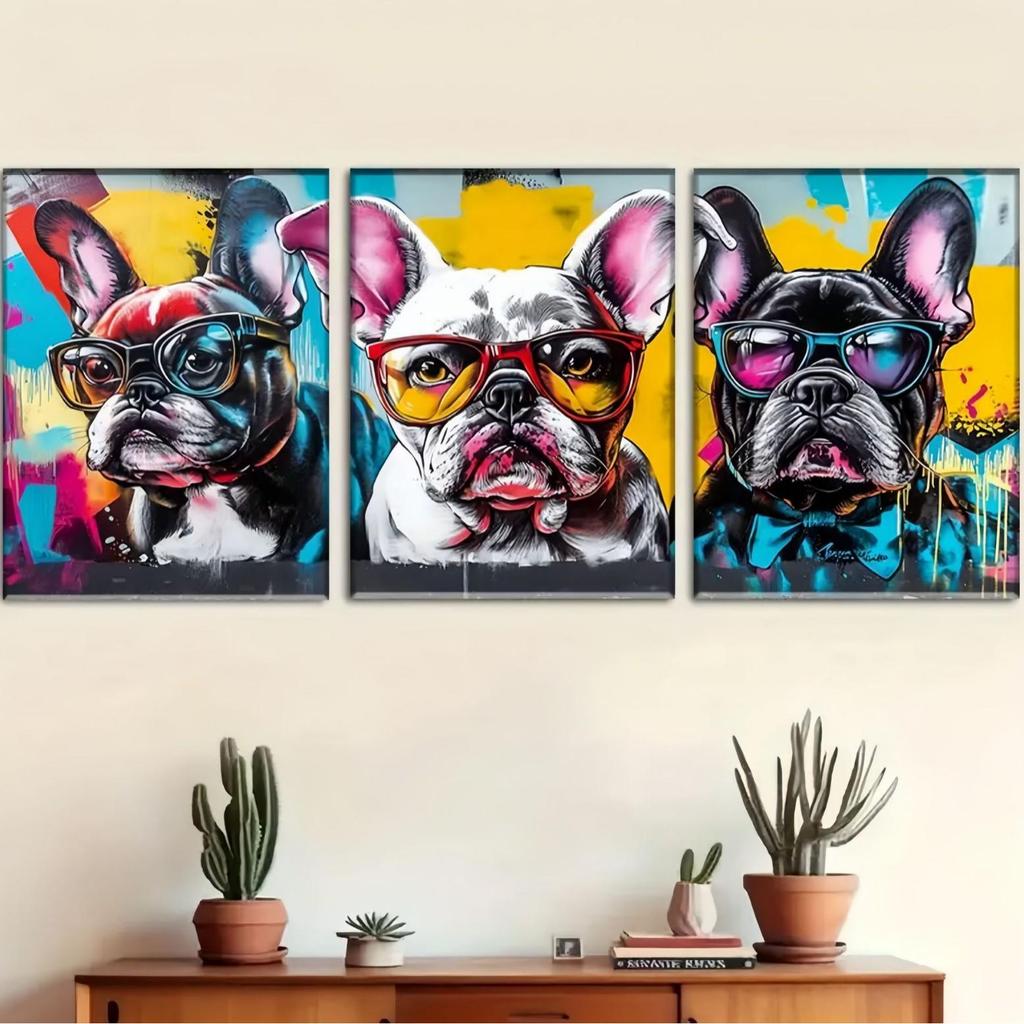 Airbrush Art Puppy Canvas with Pine Frame for Living Room Decor