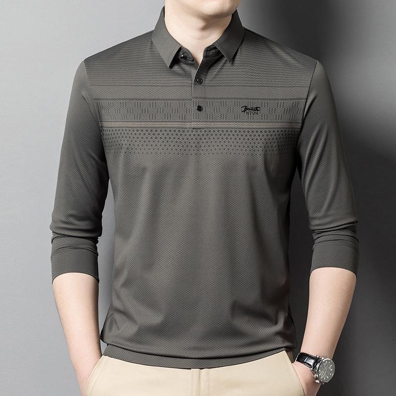 Autunno Nuovo Maglietta a Maniche Lunghe da Uomo Bello Stampa a Righe Moda Business Papà Polo Trendy
