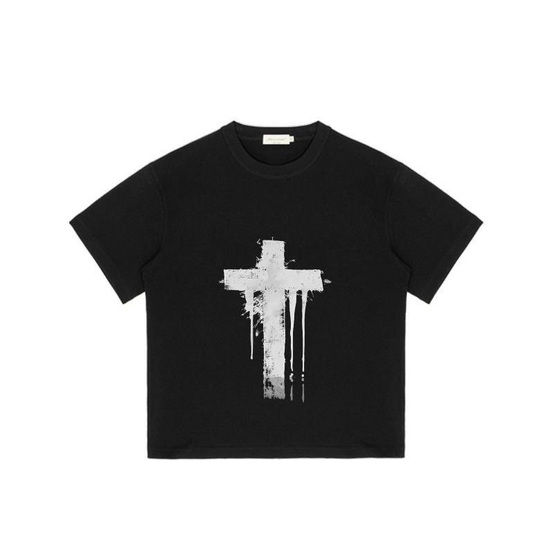 Black T Shirt with White Cross Print for Casual Wear