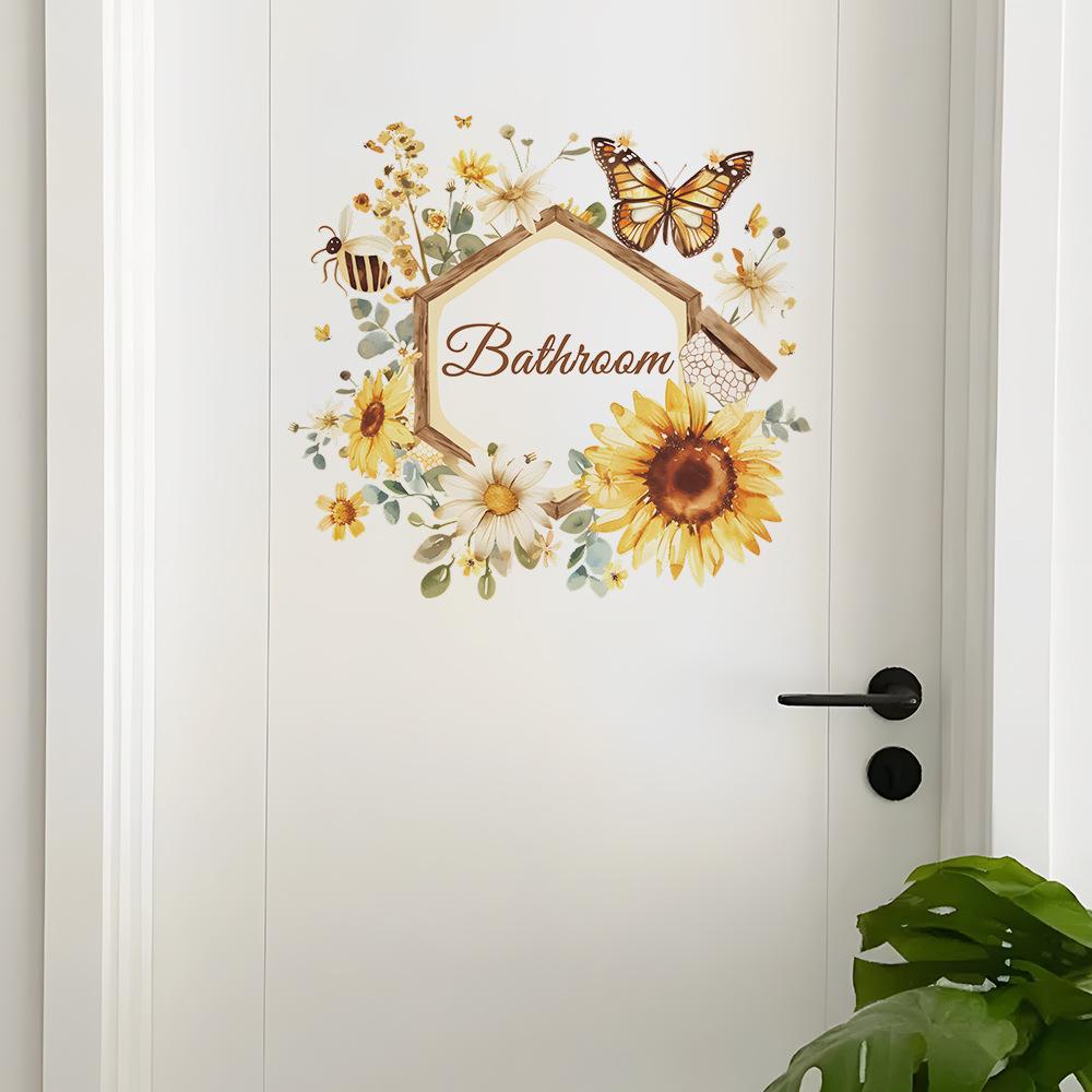 Fun-f154 English Slogan Bathroom Sunflower Butterfly Bedroom Door Wall Sticker Self-adhesive