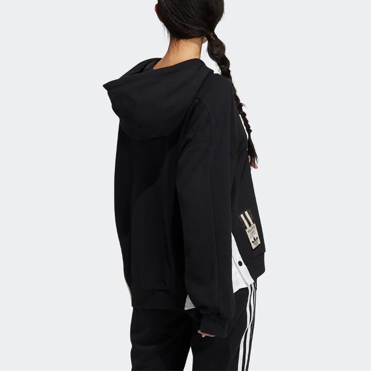 Adidas Originals Trefoil Side Button Sports Pullover Hoodie Women hoodies Black HC6574