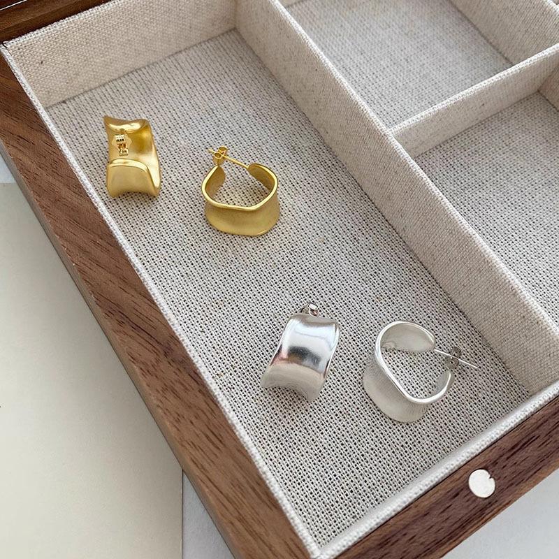 925 Sterling Silver Jewelry Simple Irregular Wide C-shaped Stud Earrings for Women Wedding Party Jewelry For Girls Friend Gift