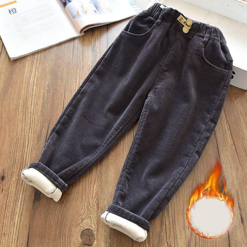 Kids Warm Pants Boy Girls Autumn Winter Corduroy Thick Outer Wear Sports Trousers 1-9Y Children Clothes Casual High Waist Pants