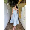 Frühling und Sommer Neues rückenfreies Kragen schmalmachendes Neckholder langes Kleid Meeresurlaub Sexy Kleid Frau