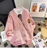Autumn/Winter 2026 Korean Bear Knit Women's Cardigan - Drawstring, Pockets, Cozy Style.