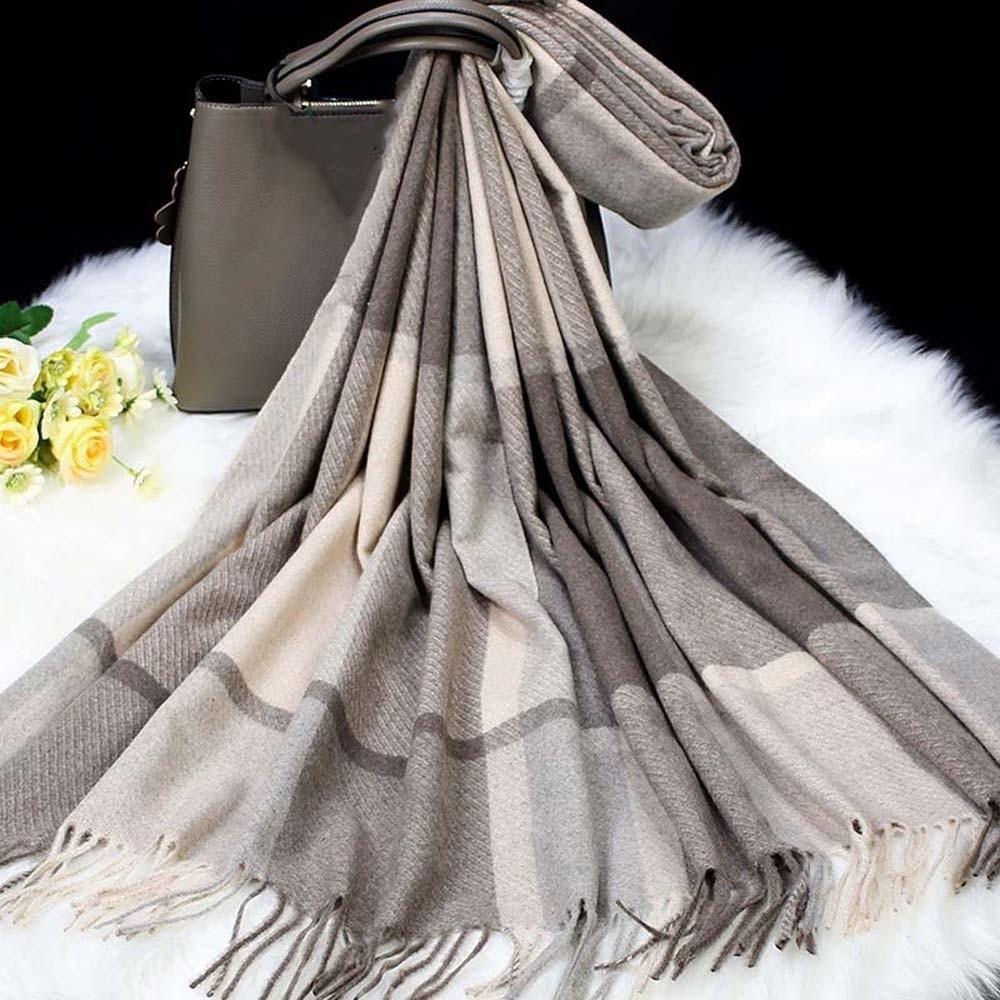 Wool Classic Plaid Scarf Polyester Long Neckscarf with Tassel Shawl Knitted Wool Scarf  Autumn