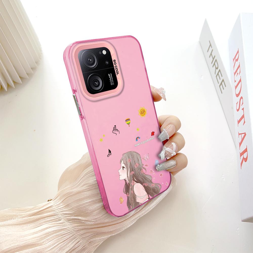 

Окрашенный узор, цветной серебристый, двухсторонний, жесткий, противоударный чехол для телефона Xiaomi Redmi Poco Xiaomi Poco C61 темно-розовый