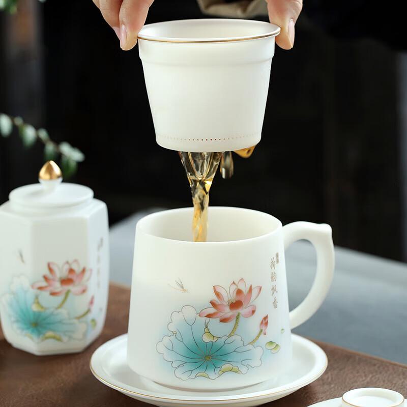 Chaxun Qianli Jiangshan Mutton-fat Jade White Porcelain Tiger Teacup Set