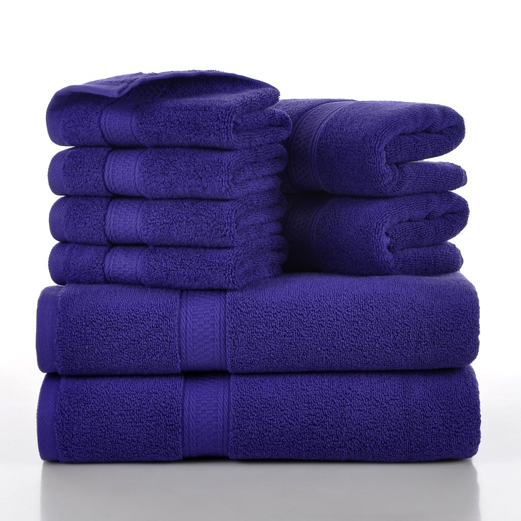 Style, plain cotton towel, eight-piece set of household towels, soft and absorbent.