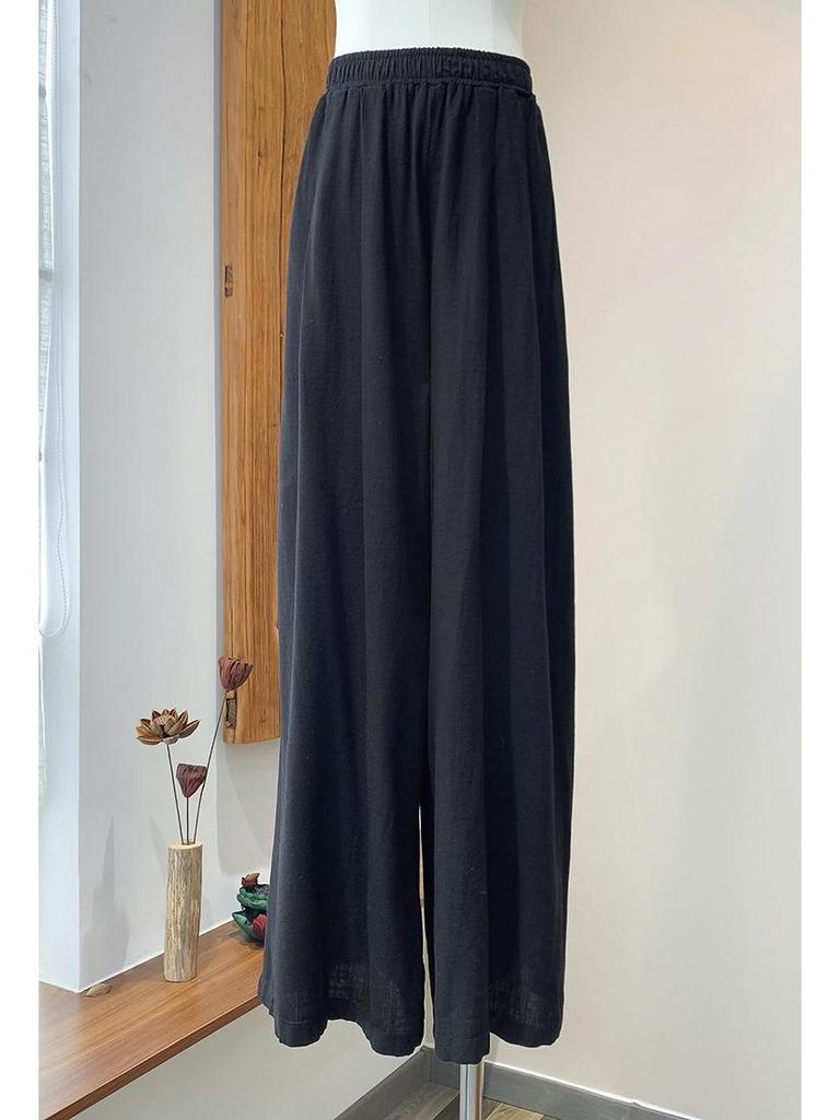 2025 Fall/Winter Cotton Linen Women's Chic Wide-Leg Skirt Pants - Textured, Flowy, and Leg-Elongating