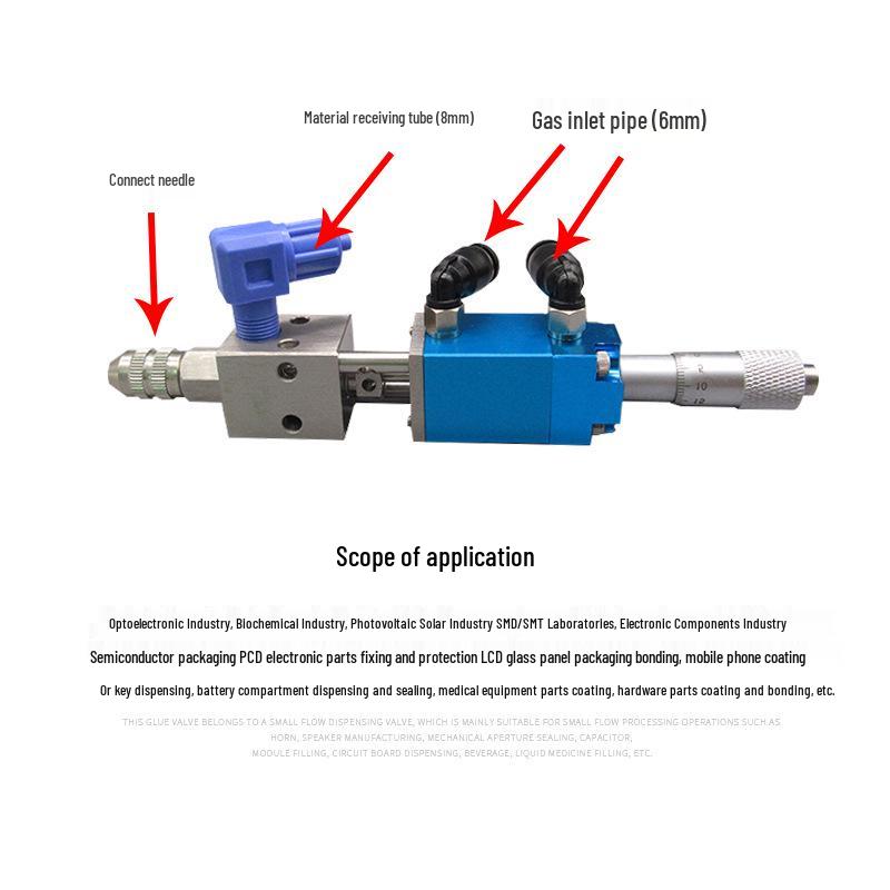 Small Flow Dispensing Valve for UV Glue, Ink, & Alcohol - Precision Micrometer Glue Machine Accessory