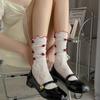 French Rose Lace Midcalf Socks With Cotton Material For Girls And Teens