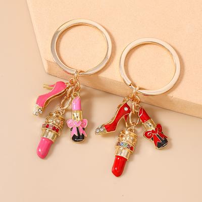 Fashion Simulation Lipstick Keychain Women Girls High Heels Key Ring Pendant for Handbag Charms DIY Key Holder Jewelry Gifts
