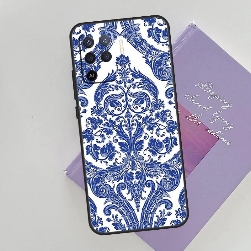 Blue And White Porcelain Case For Oppo A15 A16 A17 A52 A72 A76 A96 A74 A94 A53 A54S A57S A58 A78 A98 A77 Phone Cover