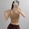 Haut court Sexy pour femmes, couleur unie, extensible, tricot sans manches, asymétrique épaule dénudée, débardeur basique dos nu