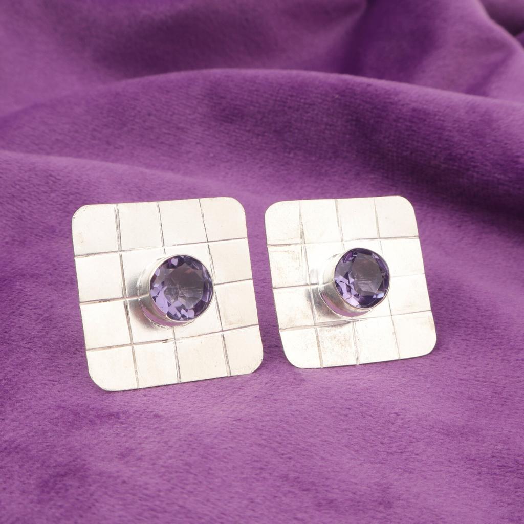 Friendship Day Sale Iolite Stone 925 Silver Artisan Stud Unique Elegant Earrings EE-146-9