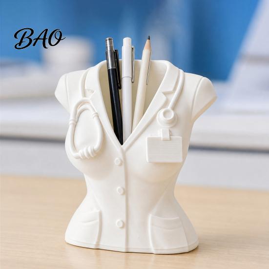 Medical Staff Gift Nurse Uniform Pen Holder, 3D Printed Theme Desk Organizer for Healthcare Professional Pens Makeup Brushes Small Stationery,