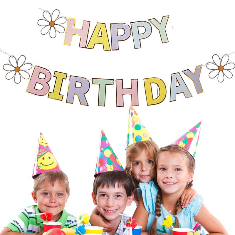 Flower Banner Daisy Happy Birthday Banner Colorful Birthday Party Decor Garland Banner Happy Birthday Banner for Party
