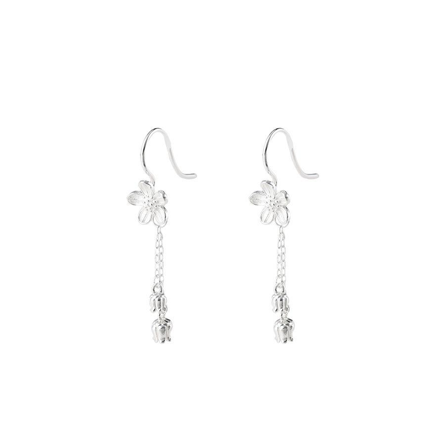 Sweet Flower Tassel Earrings Healing Ear Hole Lily of the Valley Drop Ear Hooks Elegant Gift for Women Girlfriend