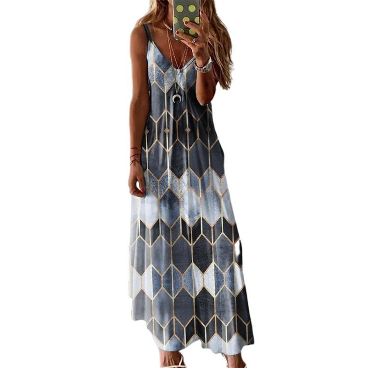 Summer 2025 Casual Long Skirt Jumpsuit Printed Camisole Vest