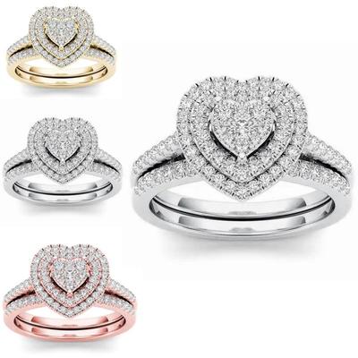 Hecheng Popularna Moda Miłość Dwuczęściowy Pierścionek Halo z Diamentami