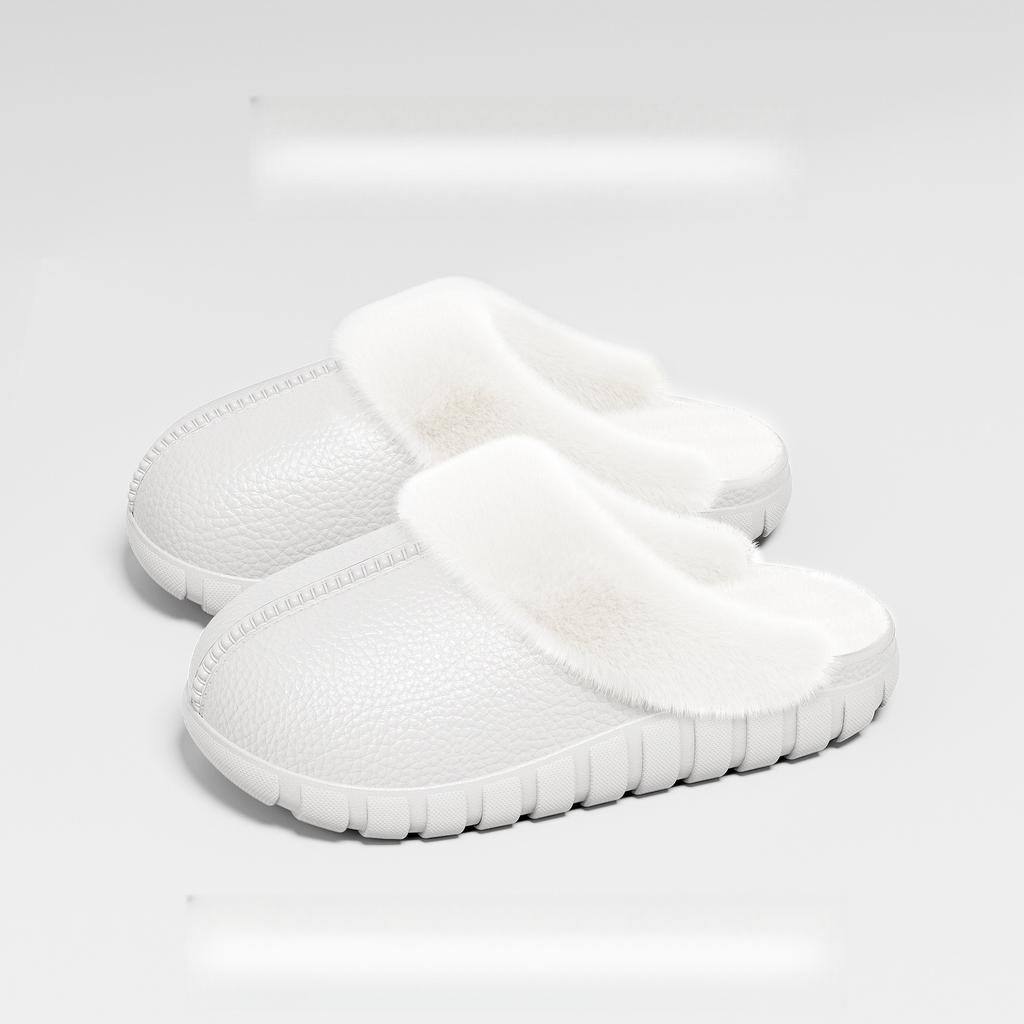 Waterproof Cotton Slippers for Women, Indoor and Outdoor Wear, Non-Slip, Fleece-Lined, Detachable Furry Slippers, Winter Warm Cotton Shoes for Men