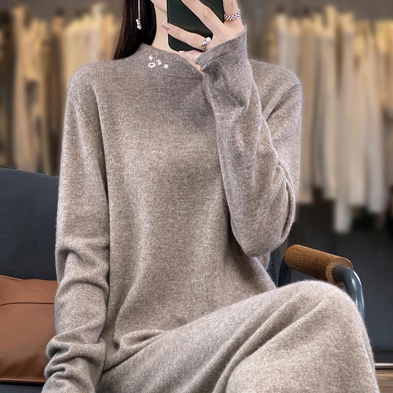 Women's Cashmere Dress Qinghe Cashmere 70% Wool 30% Cashmere Women's Autumn and Winter Cashmere Dress Soft and Warm