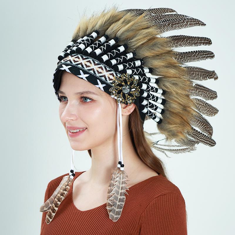 Comfortable Soft Native American Style Indian Feather Headband Headdress Halloween Accessories Customizable Color Size