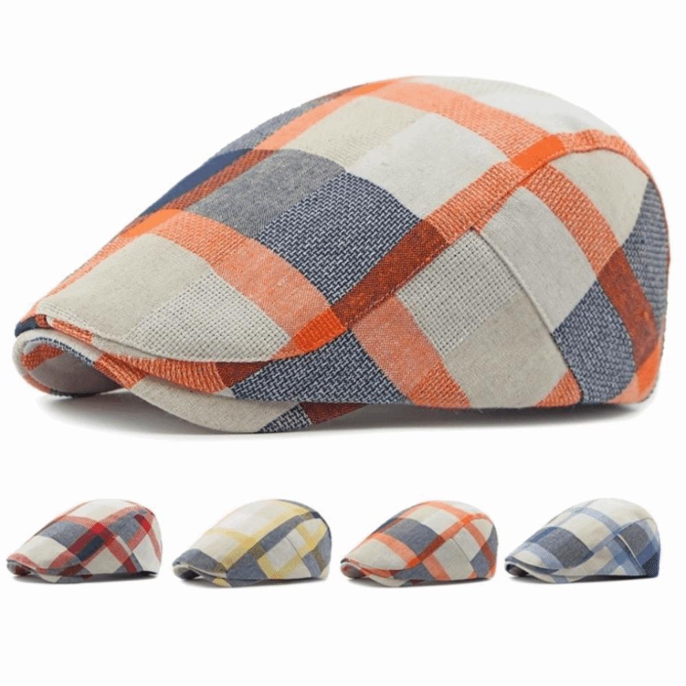 Colorful Plaid Berets Button Adjustable Painter Caps Unisex Summer Visor Hat  for Men Women