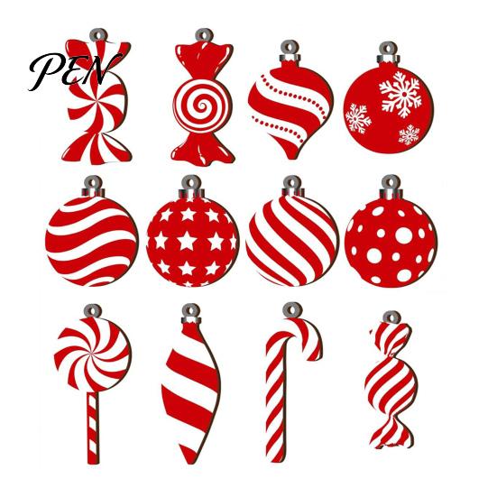Indoor Holiday Party Supplies 12/24/36 Pcs Wooden Candy Cane Christmas Ornaments, Hanging Lollipop Ball Decor, Double-Sided Vintage Style Xmas