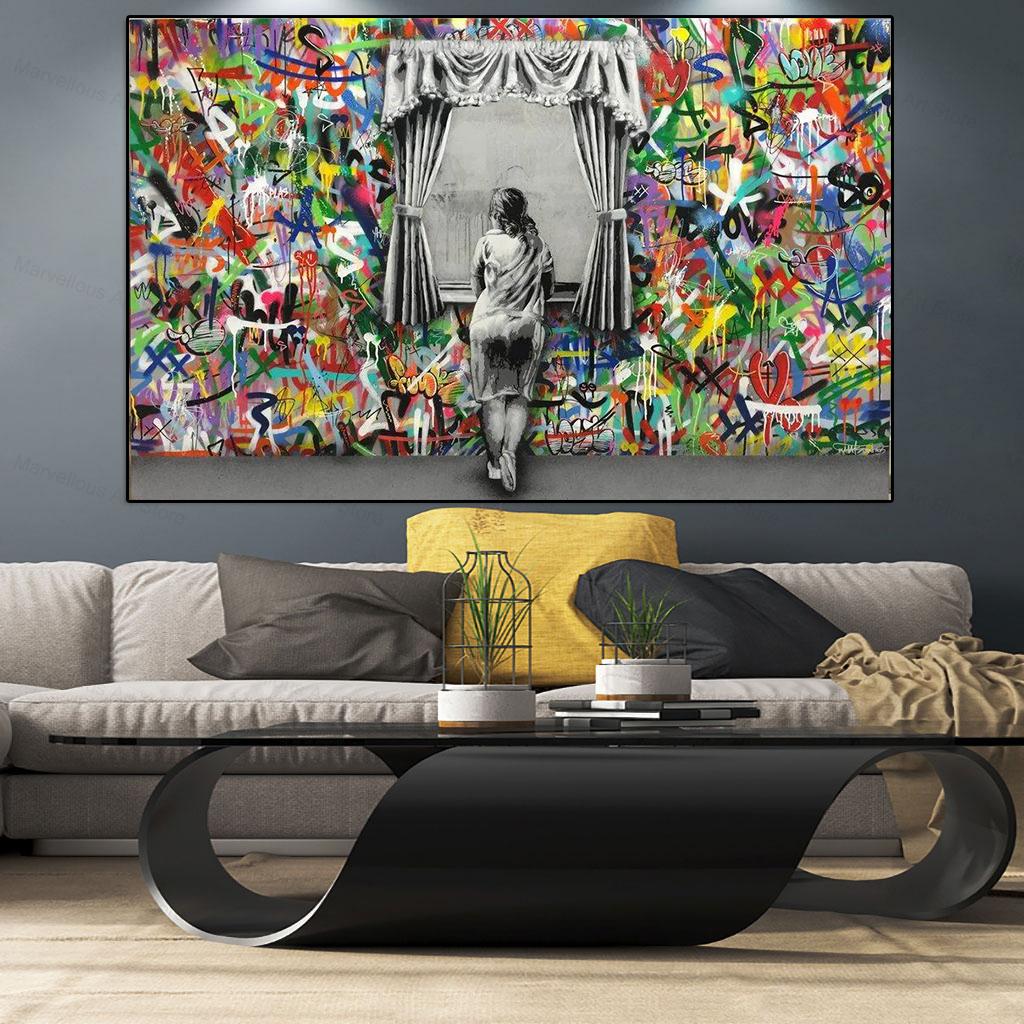 Banksy Graffiti Pop Art Chłopcy i Dziewczęta Plakaty i Wydruki Malarstwo Na Płótnie Sztuka Ścienna Obrazy Do Salonu Dekoracja Domu