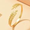 Elegant Stainless Steel Leaf Bracelet for Women - Forest Style with Versatile Wheat Ear Open Cuff Design