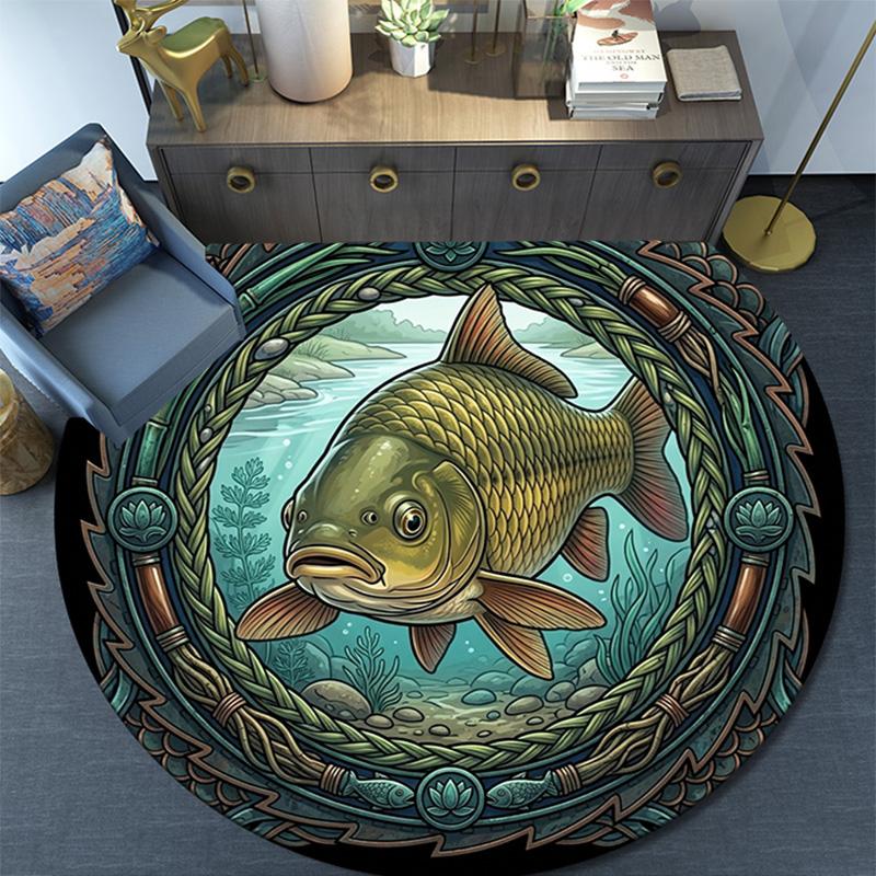 Underwater Serenity Carp Round Area Rug Under Office Chairs Bedroom Living Room Home Decor