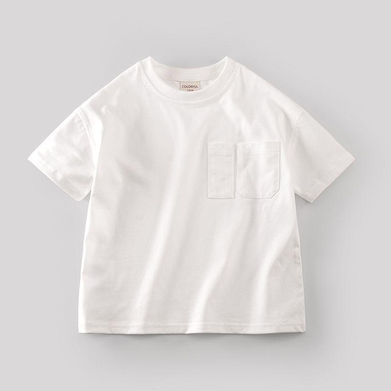 Summer Boys' Short Sleeved T-shirt White Children's T-shirt Half Sleeved Solid Color Top