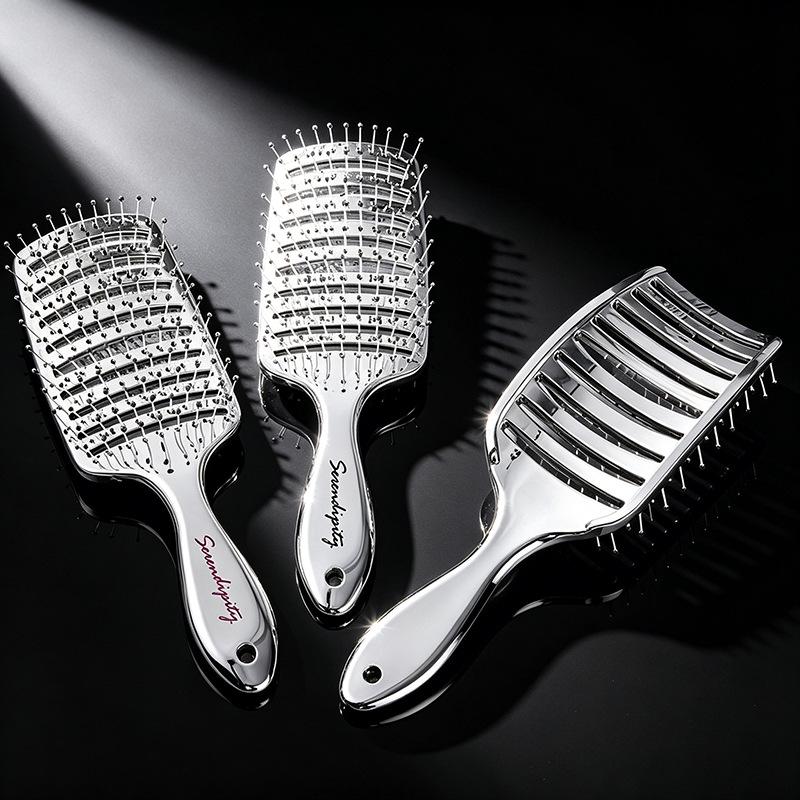 Electroplated Silver Massage Comb with Folding Mirror and Anti-Static Air Cushion – Student Girl Ins Style