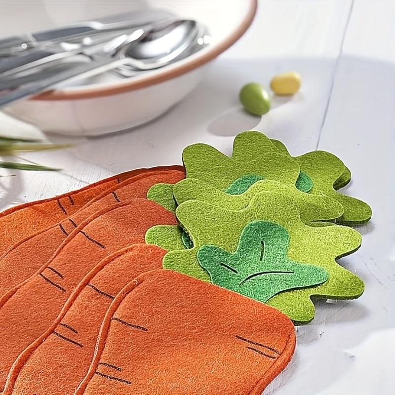 4PCS Gifts Non-woven Fabric Easter Carrot Cutlery Bag Ornaments Pocket Easter Fork Holder Tableware Cover Party