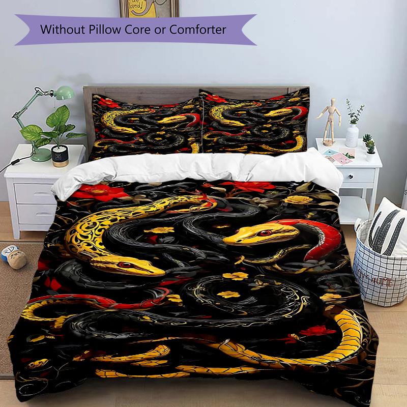 

3pcs Anime Snake Floral Comforter Set with One Quilt Cover and Two Pillowcases (No Core) - Home Decor, Festival Gift, Polyester Fabric, Cartoon Design 135x200cm