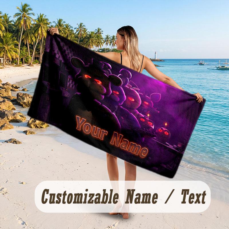 Personalized Beach Towel,Five Nights At Freddy’s Custom Printed Name Text, Super Absorbent Towel For Beach Vacation
