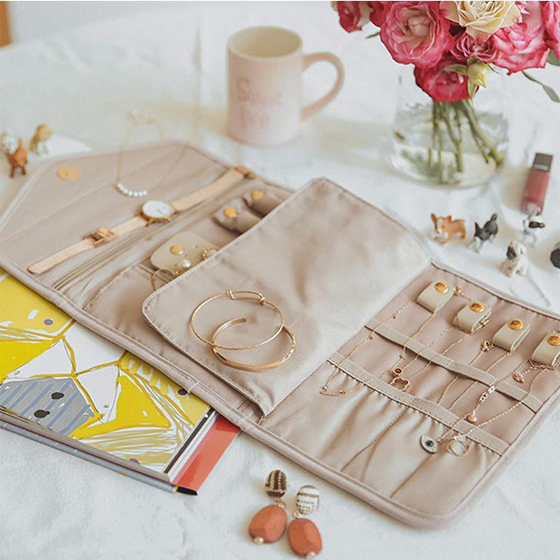 Foldable Fashion Portable Jewelry Bag Large Women's Travel Jewelry Roll Necklace Earring Ring Jewellery Display Storage Bag