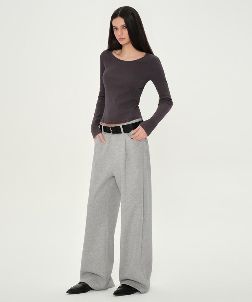 MUSINSA STANDARD WOMAN Women'S Double Knit Denim Detail Wide Sweatpants [Medium Grey]