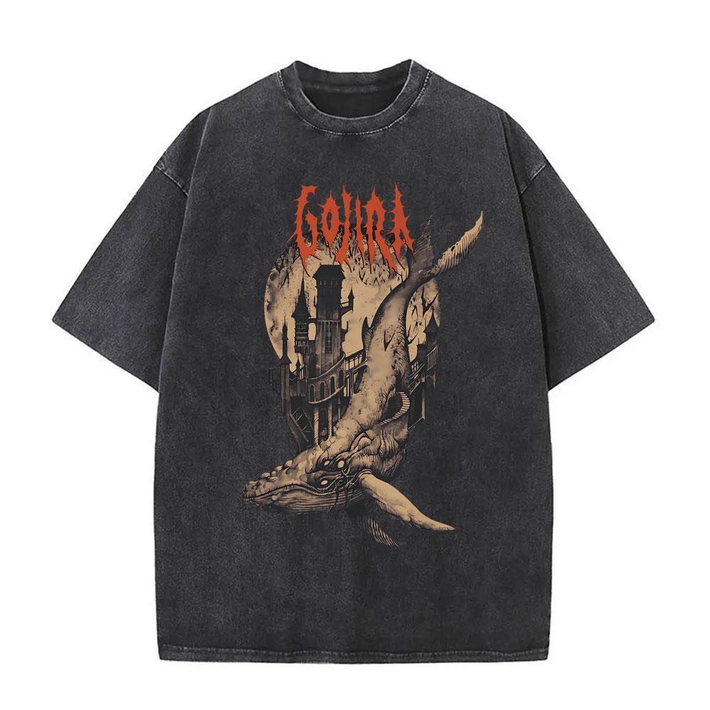 Gewaschenes Vintage Metallband Gojira Fortitude Grafik T-Shirt Herren Mode Retro Rock T-Shirts Herren Baumwolle Oversized T-Shirt