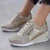 Baskets Compensées pour Femmes Chaussures à Plateforme en Mesh Couleur Unie Semelle Épaisse Fermeture Éclair Vulcanisées Baskets Décontractées Chaussures